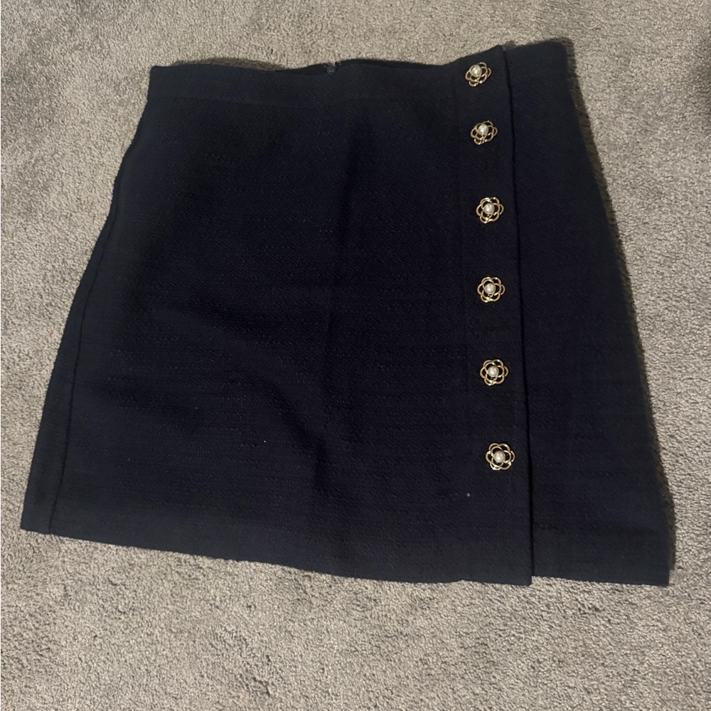 Ann Taylor Navy Mini Skirt with Gold Flower Buttons